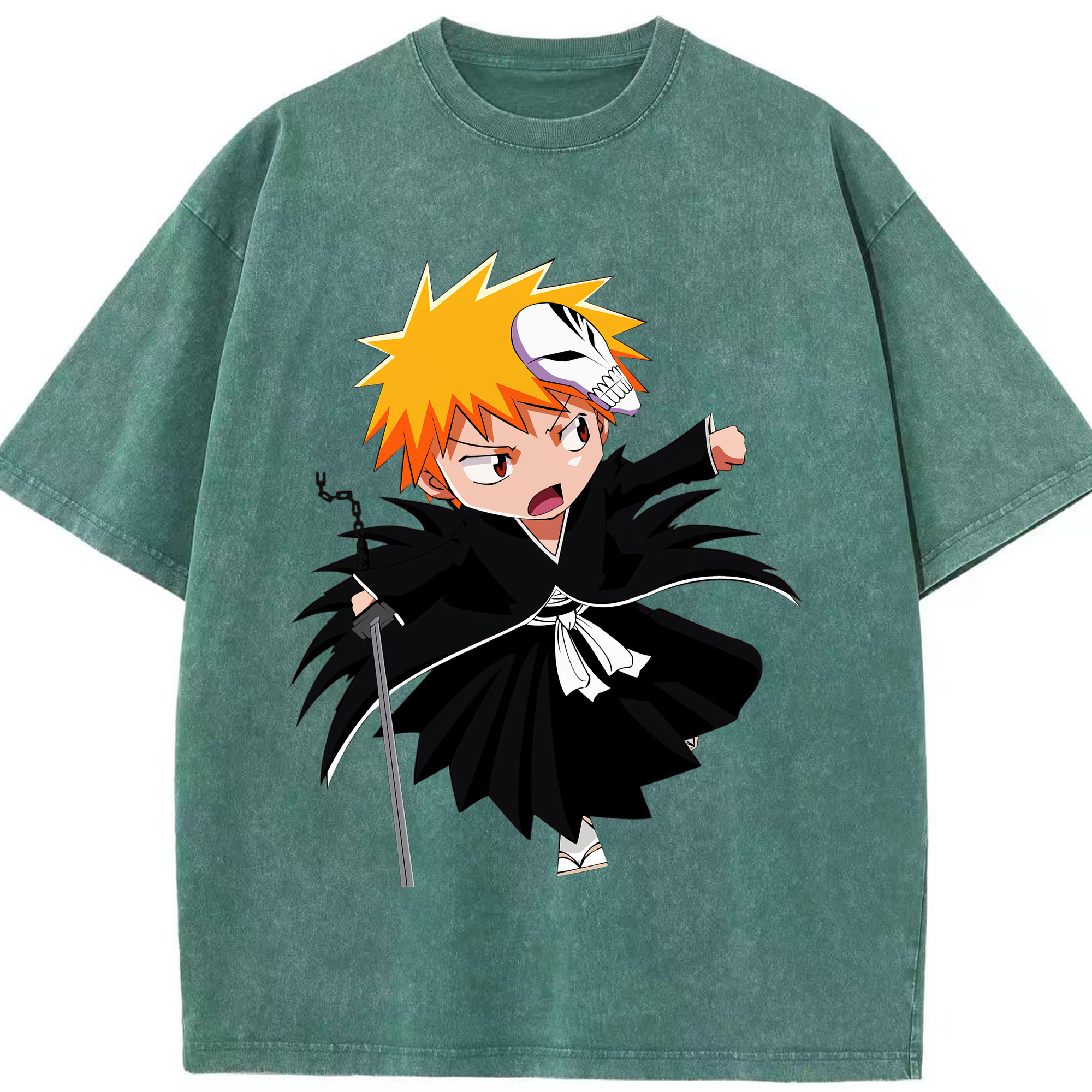 （画像用） ブリーチ 黒崎一護（くろさき いちご）BLEACH Kurosaki Ichigo 綿100% ヴィンテージ風 半袖Tシャツ（フロントプリント）